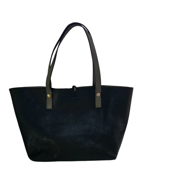 Calvin Klein Black Gray Reversible Leather Tote Bag Magnetic Closure Logo - Picture 5 of 14